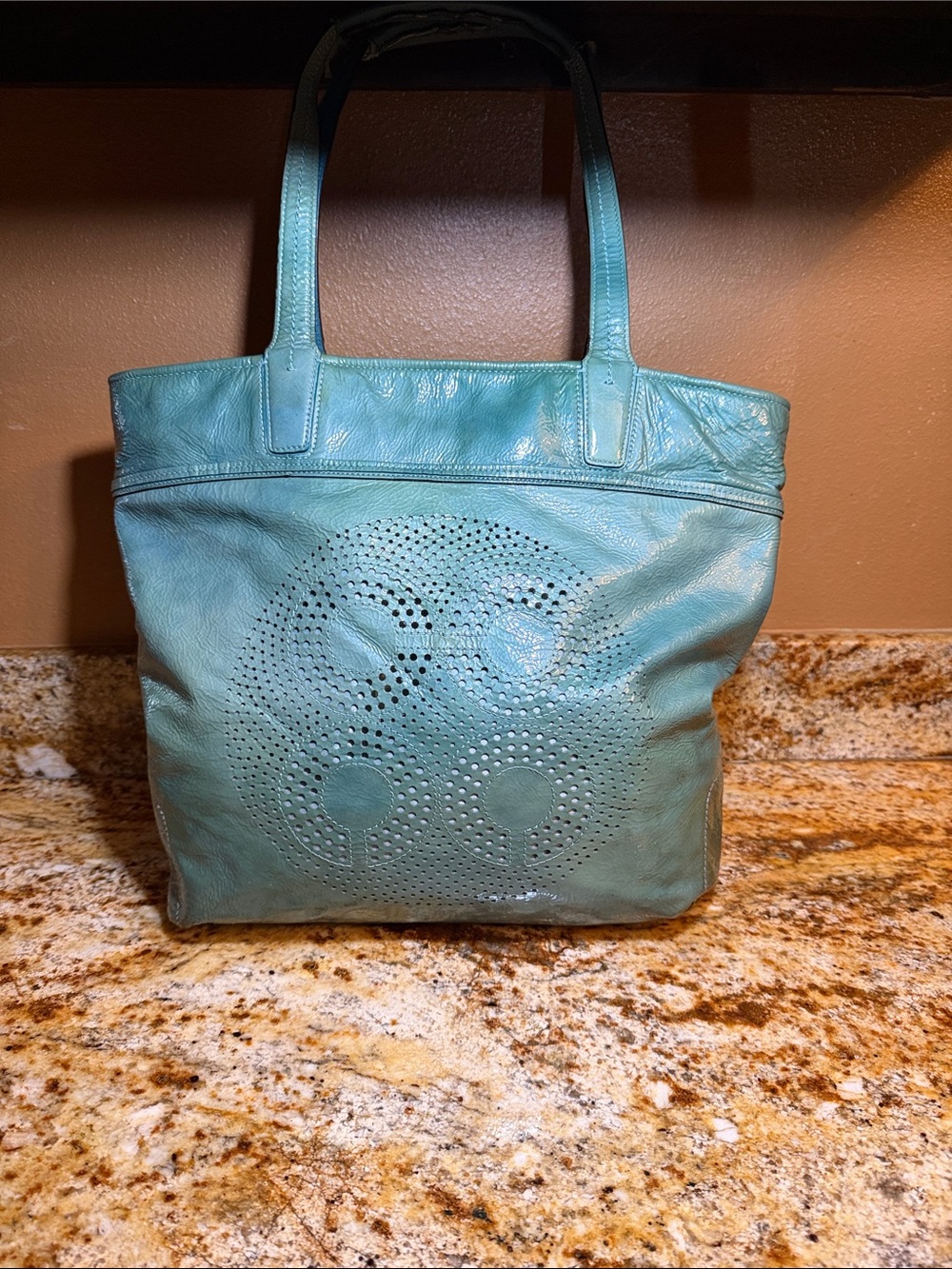 Coach Audrey Patent Leather Tote Green Teal Bag